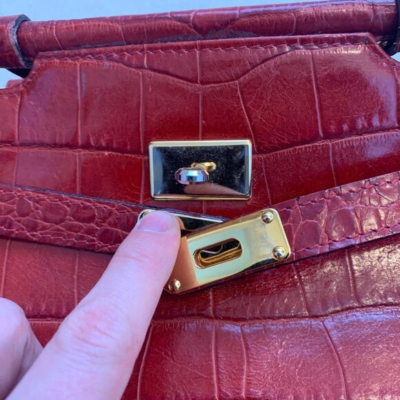 Designer Large Slate Red Crocodile Satchel Bag Made in Italy - Picture 15 of 16